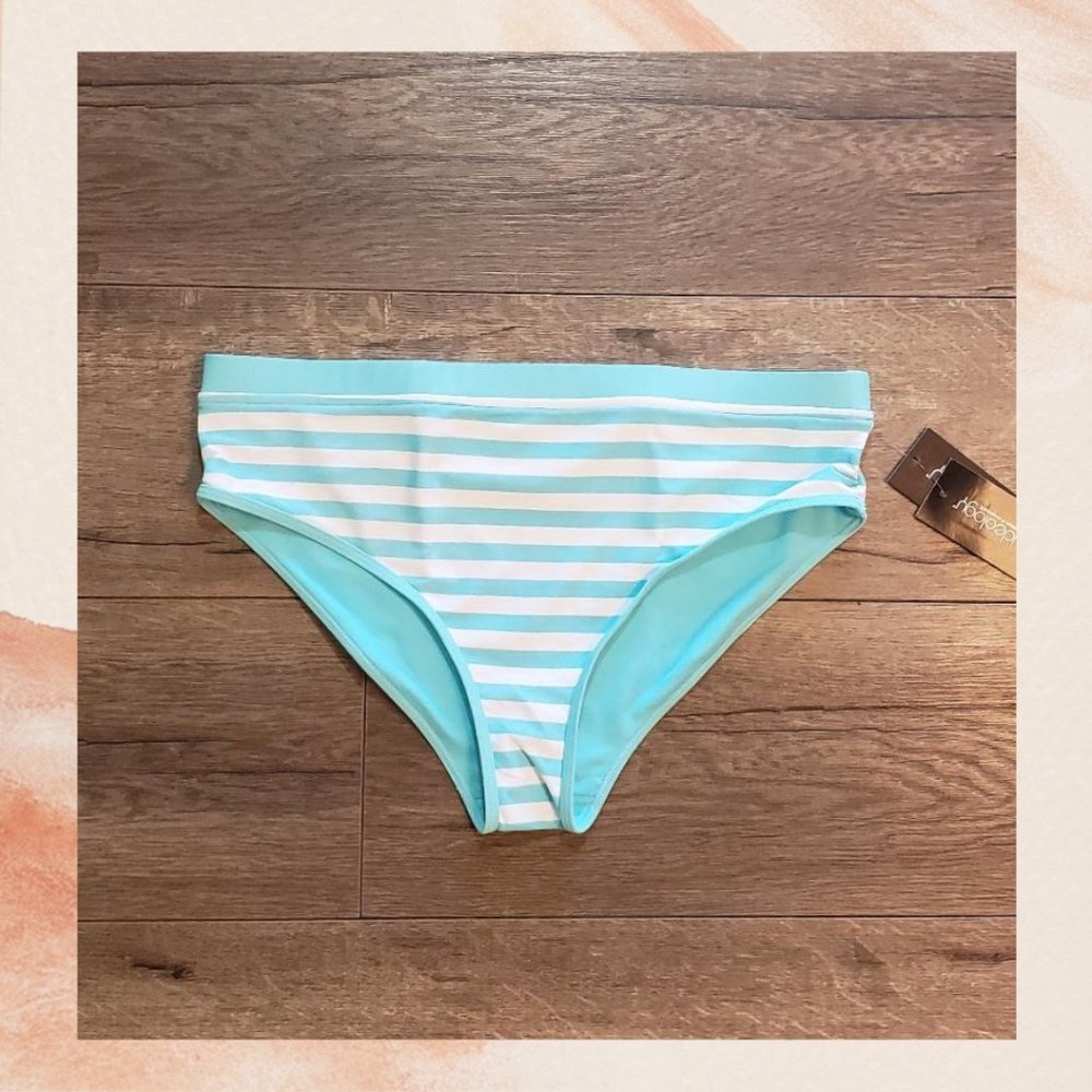 NWT Aqua Turquoise Blue Striped Bikini Bottoms